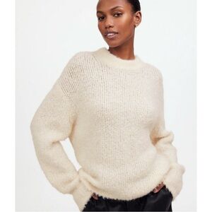 NWT Madewell Wool-Alpaca Blend Bouclé-Knit Oversized Sweater Alabaster Cream